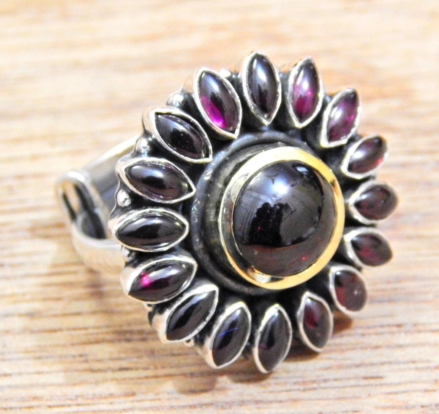 925 Sterlingsilber Natürlich Rund Granat Edelstein Handmade