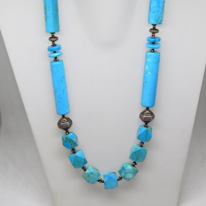 Handmade Turquoise Beaded Necklace: 925 Sterling Silver Gemstone Jewelry