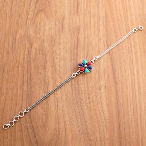 Coral Turquoise Flower Bracelet: 925 Sterling Silver Gemstone Jewelry