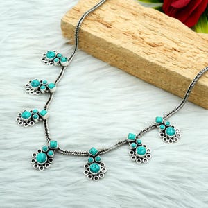 Turquoise necklace 925 Sterling silver jewelry Turquoise gemstone handmade necklace women necklace gift for her