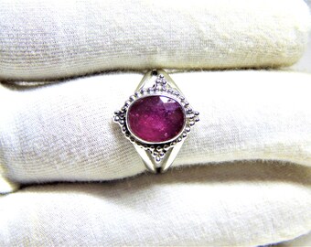 Handmade Sterling Silver Faceted Ruby Ring - Birthstone Stacking Ring