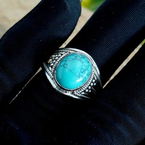 Turquoise Ring Sterling Silver Ring for Women Statement Ring with Stone Gemstone Boho Ring Bohemian Jewelry Natural Turquoise Ring