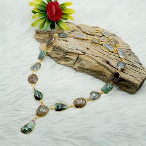 Natural  Multi Sapphire Necklace Gold Plated Sterling Silver Necklace Wedding Jewelry Anniversary Gift Gift For Her Gemstone Necklace