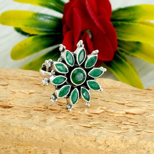 Natürlicher Smaragd Ring 925 Sterling Silber Ring Ehering verstellbarer Ring Damenring Geschenk für sie Grüner Edelstein Schmuck Ring