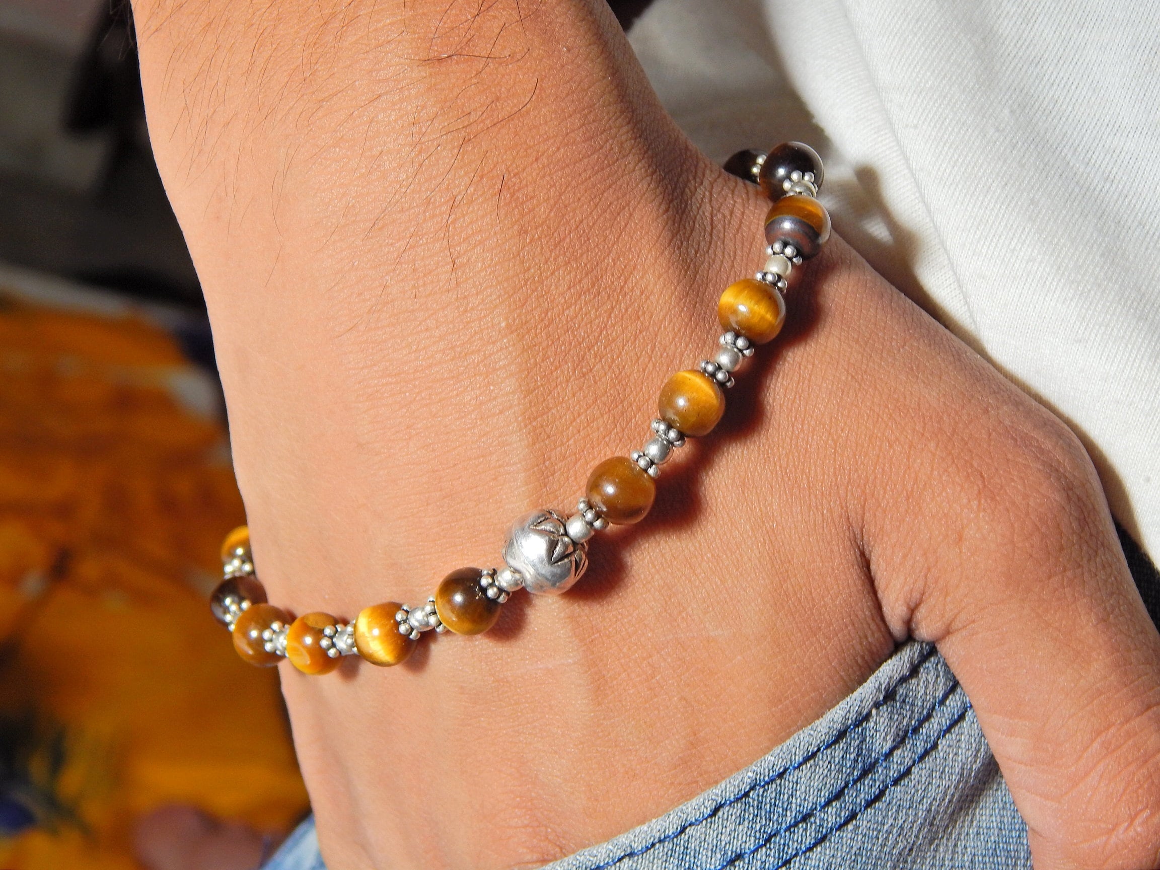 Natural Tiger's Eye Bracelet in 925 Sterling Silver Natural Tiger's Eye Bracelet in 925 Sterling Silver
