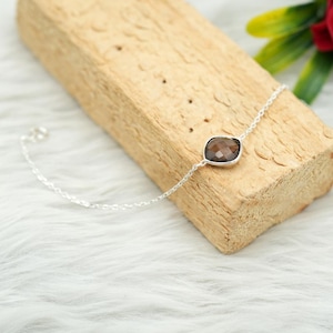 Pulseira de quartzo fumê natural Joias de prata Pulseira de prata esterlina 925 Presente Pulseira feita à mão Pulseira de pedra preciosa marrom fumê presente para ela