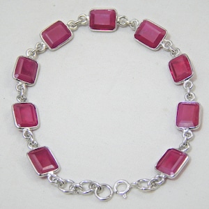 Handmade Ruby Bracelet: 925 Sterling Silver, Rectangle Gemstone