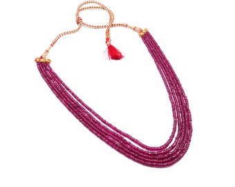 Natural Ruby Beaded Necklace: 5-Line Gemstone Bridal Jewelry