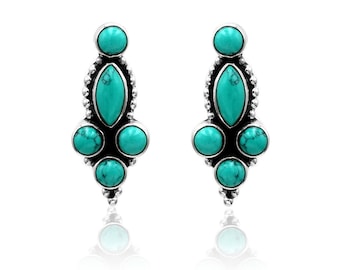 Handmade Turquoise Stud Earrings: Sterling Silver Gemstone Jewelry