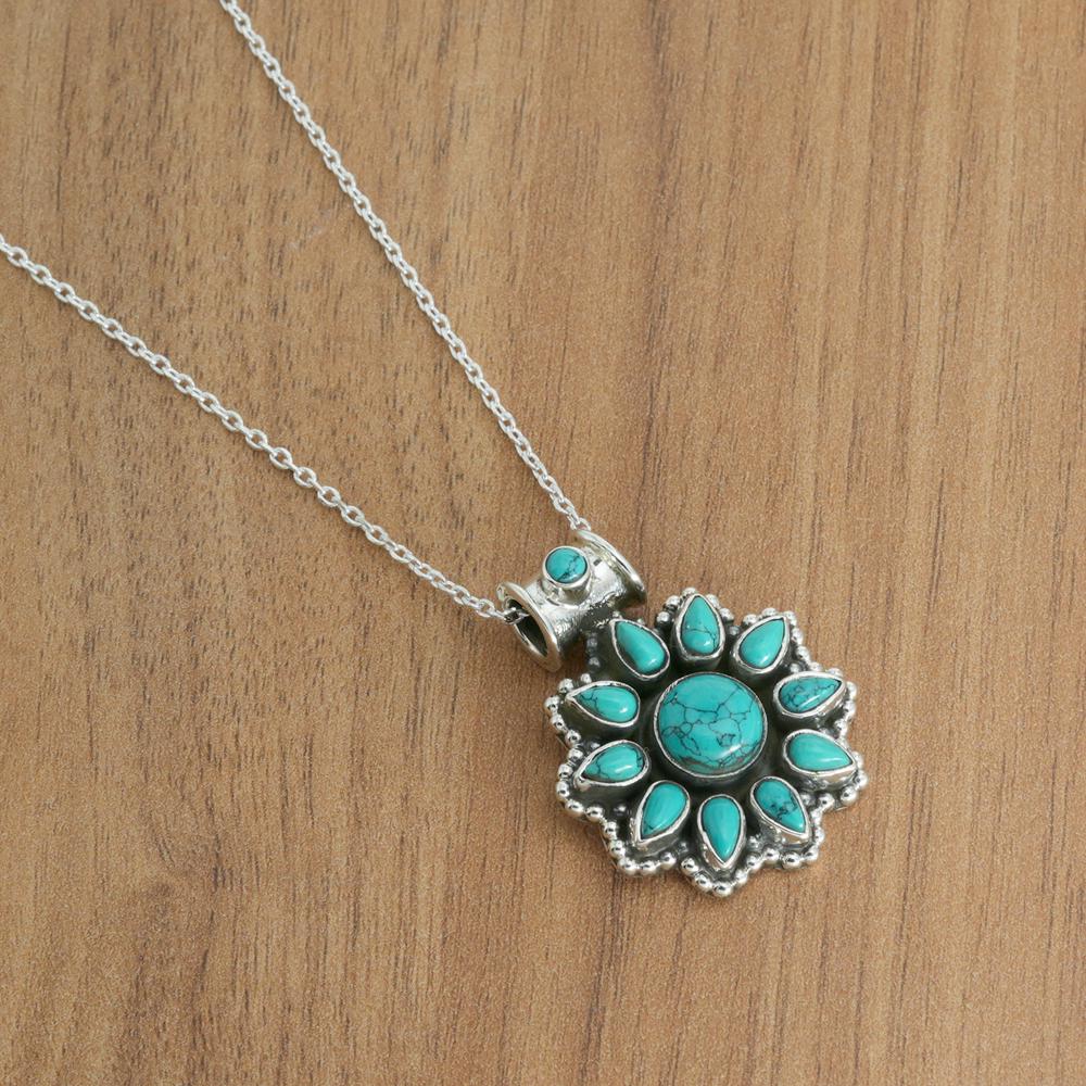 Handmade Turquoise Gemstone Necklace: 925 Sterling Silver, 18 Inch