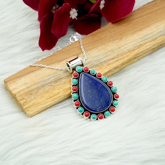 Jeweloporium Collana Artigianale In Argento 925 Con Lapislazzuli E Granato - Gioiello Boho - 2