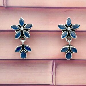 Natural blue onyx Earring stud 925 sterling silver Tiny Studs Earring Studs Minimalist studs Wedding Earrings Anniversary Gift item