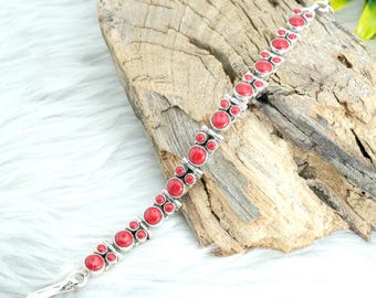 Natural Coral Bracelet: Handmade 925 Sterling Silver Gemstone Jewelry