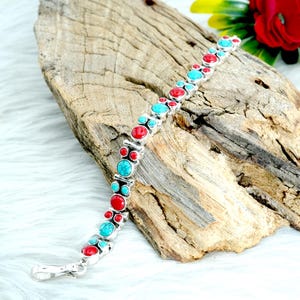 Turquoise Coral Bracelet: Handmade 925 Sterling Silver Gemstone Jewelry