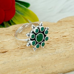 Green Onyx 925 Sterling Silver Ring Adjustable Ring Onyx Jewelry Wedding Ring Gift For Her Gemstone Ring Green Flower Ring Ring For Wedding