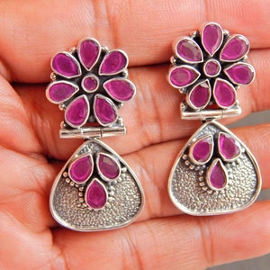 Natural Ruby Stud Earring-925 Sterling Silver Jewelry- Handmade jewelry-gemstone ruby For Girls & Women Gift for her