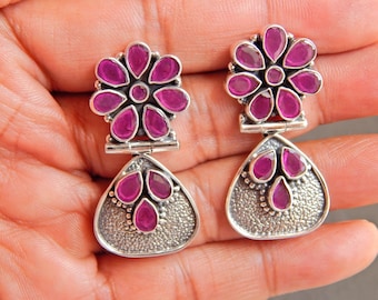 Handmade Ruby Stud Earrings: 925 Sterling Silver Jewelry