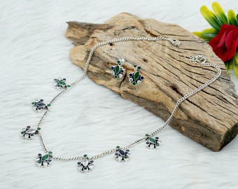 Floral Gemstone Earring & Necklace Set: Sterling Silver Jewelry