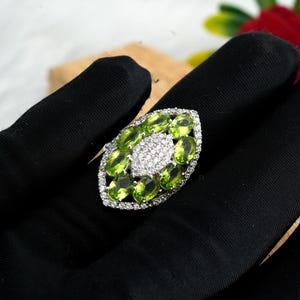 Natural Peridot Ring Sterling Silver ring Gemstone Ring Peridot Jewelry Wedding Ring Gift For Her Anniversary Gift