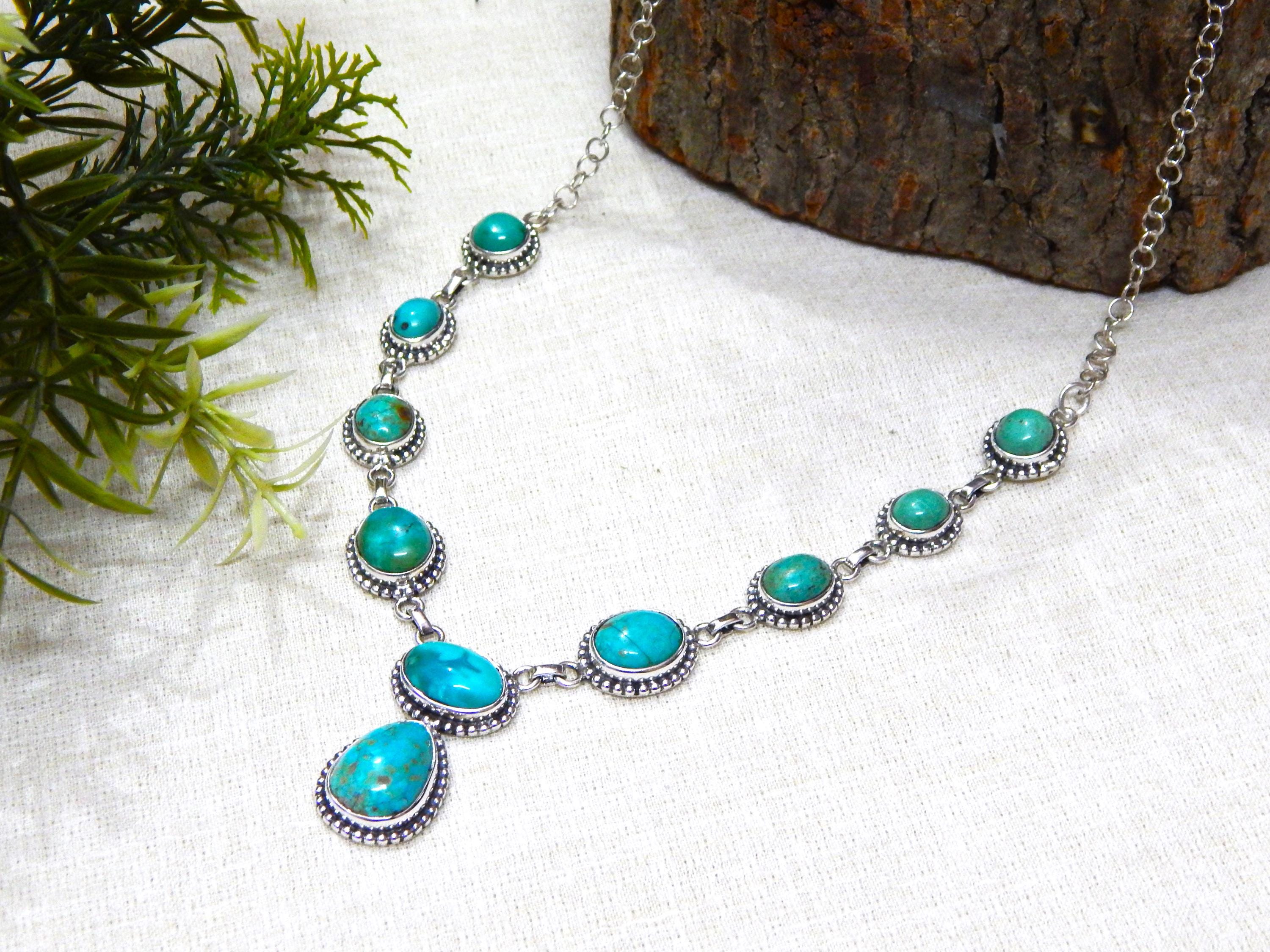 Handmade Turquoise Necklace: 925 Sterling Silver, Natural Gemstone