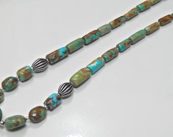 Turquoise Beaded Necklace: Sterling Silver Gemstone, Handmade