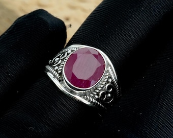 Oval Ruby Sterling Silver Ring - July Birthstone