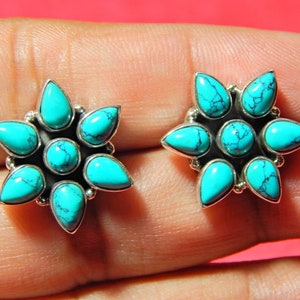 Turquoise earring stud 925 sterling silver jewelry gemstone jewelry handmade earring stud gift for her turquoise cabochon
