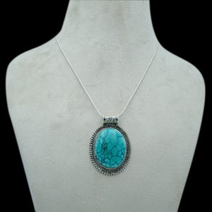 Turquoise necklace 925 Sterling silver jewelry Turquoise gemstone handmade necklace women necklace gift for her