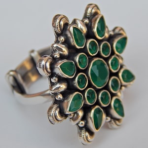 Green Onyx 925 Sterling Silver Ring Adjustable Ring Onyx Jewelry Wedding Ring Gift For Her Gemstone Ring Green Flower Ring Ring For Wedding