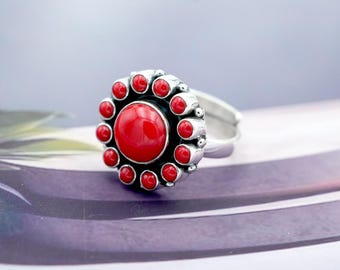 ハンドメイドのスターリングシルバーコーラルリング：ヴィンテージ