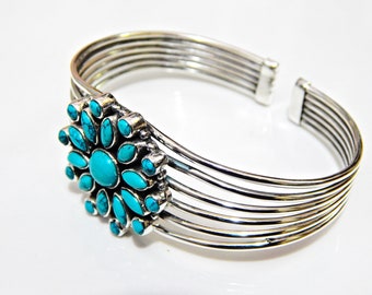 ターコイズストーンバングル：925スターリングシルバー製調節可能な