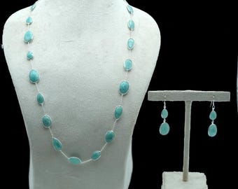 繊細なアマゾナイトネックレスイヤリングセット：925スターリング