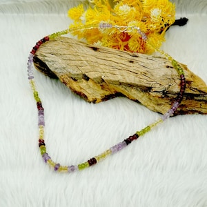 Genuine Garnet, Peridot, Citrine & Amethyst Multi Gemstone Beaded Necklace 925 Sterling Silver Jewelry Gift For her Natural Gemstone Jewelry