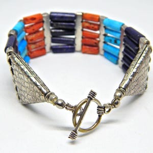 Turquoise Lapis Coral Bracelet: 925 Sterling Silver Gemstone Jewelry