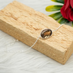 Pulseira de quartzo fumê natural Joias de prata Pulseira de prata esterlina 925 Presente Pulseira feita à mão Pulseira de pedra preciosa marrom fumê presente para ela