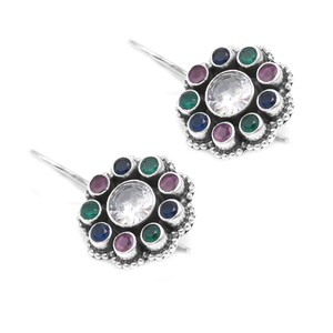 Natural Multi Gemstones Earrings , 925 Sterling Silver Earrings , Gift For Her , Handmade earrings , Gemstone Earrings , Anniversary Gift