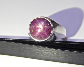 Natural Star Ruby Ring: 925 Sterling Silver Cabochon Jewelry