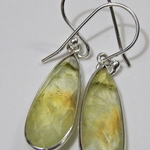Handmade Faceted Prehnite Earrings: 925 Sterling Silver Dangle Jewelry