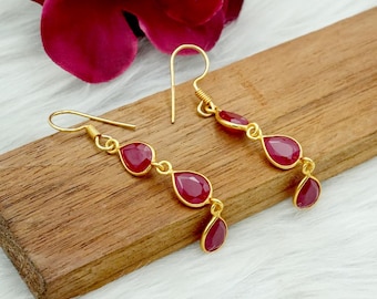 Handmade Ruby Earrings: 925 Sterling Silver Gold Plated Jewelry