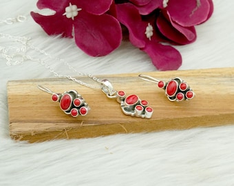 Natural Coral Jewelry Set: 925 Sterling Silver Jewelry