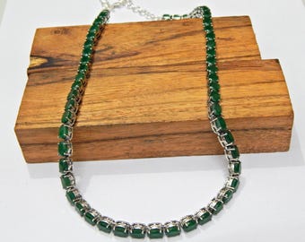 Collar de tenis de ónix verde: conjunto de pendientes verdes de joyería de plata de ley 925 hechos a mano