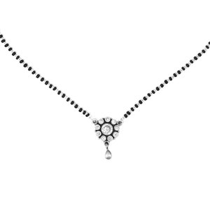 Cubic Zirconia Mangalsutra Necklace: Sterling Silver Black Beads