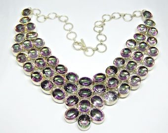 Collar de cuarzo místico hecho a mano: facetado ovalado en plata de ley 925