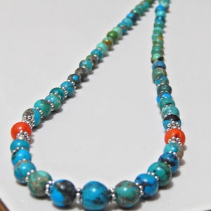 Natural Coral & Turquoise Gemstone Beaded Necklace in 925 Sterling Silver Natural Multi Gemstones Necklace Anniversary Gift handmade gift