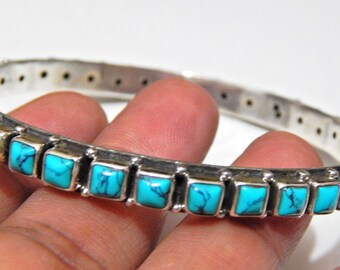 Handmade Turquoise Bangle: 925 Sterling Silver Gemstone Bangle