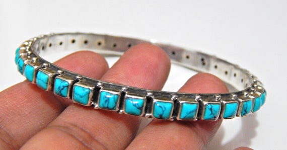 Handmade Turquoise Bangle: 925 Sterling Silver Gemstone Bangle