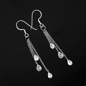 Cubic Zirconia Earring in 925 Sterling Silver, Handmade Earring, Gift For Her Anniversary,  Faceted Gemstone Long Drop Light Weight Earring