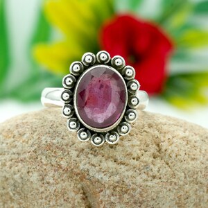 Natural Vintage Ruby Ring in 925 Sterling Silver Natural Ruby Oval Gemstone Silver Jewelry Ring