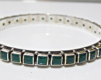 グリーンオニキス 925スターリングシルバーバングル Kada - ハンドメイドジュエリー