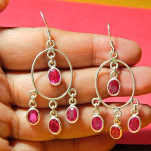 Natural Ruby Bezel Earring - Handmade- Silver Earring-925 Sterling Silver- Gemstone Ruby Faceted-Gift for her